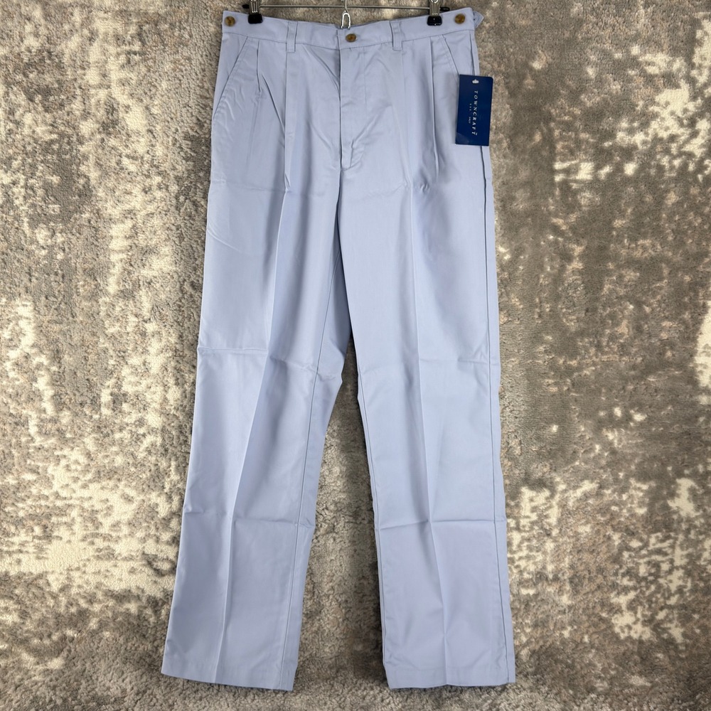 New‎ Towncraft Size 32x30 Pleated Cotton Blend Chino Dress Pants Light Blue Men